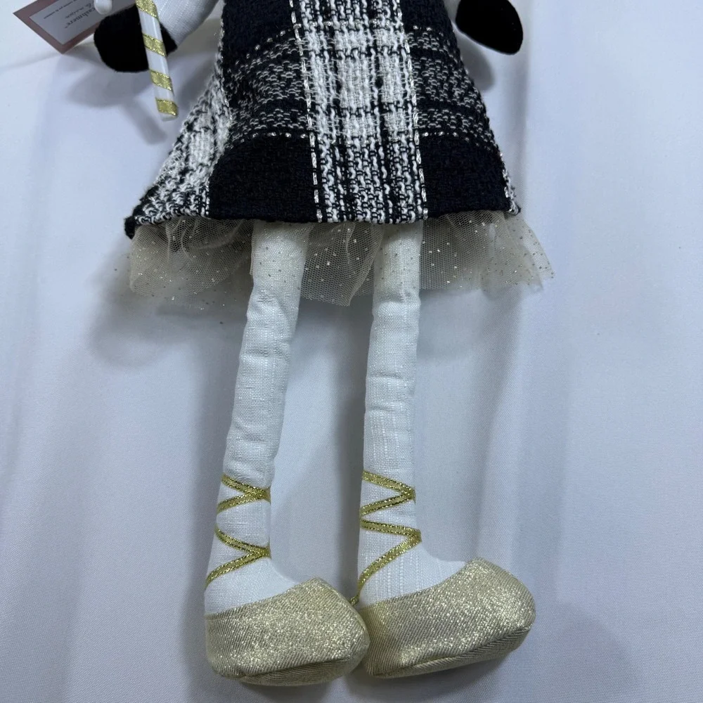 Cupcakes and Cashmere Reindeer Plush Holiday Decor‎ Black White Tweed Gold
